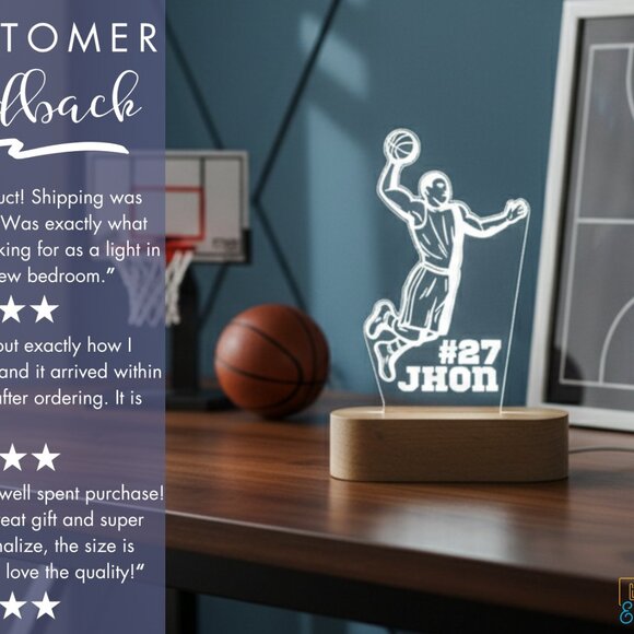 Personalized Basketball Night Light – Custom LED Lamp for Sports Fans - Picture 7 of 8